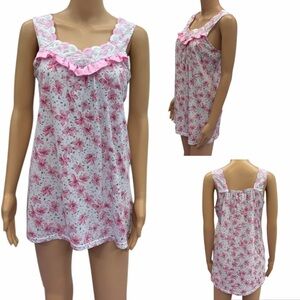 Lati Fashion Intimates Cotton Pink Floral Sleep Top Womens Small